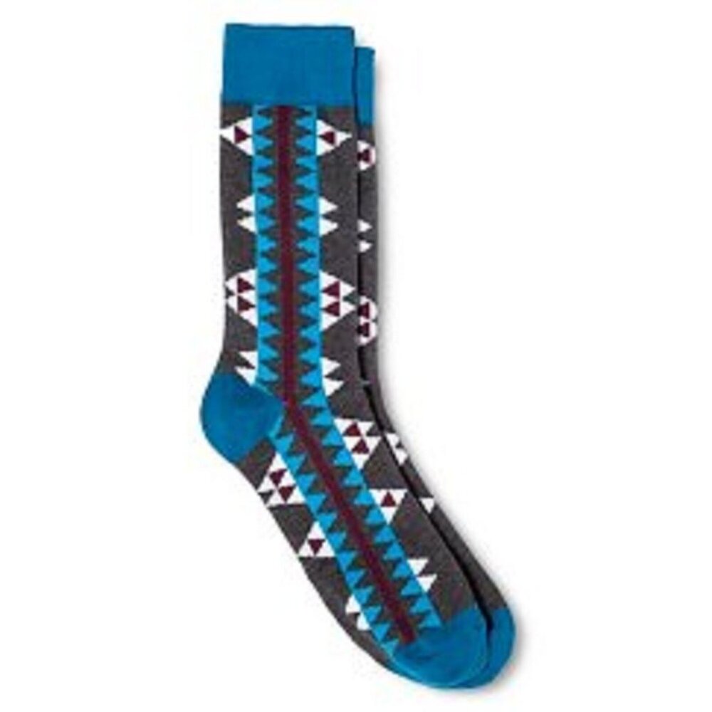 Mossimo Size 6-12 Crew Socks Mens Geometric Pattern Blue Gray Cotton Blend NEW